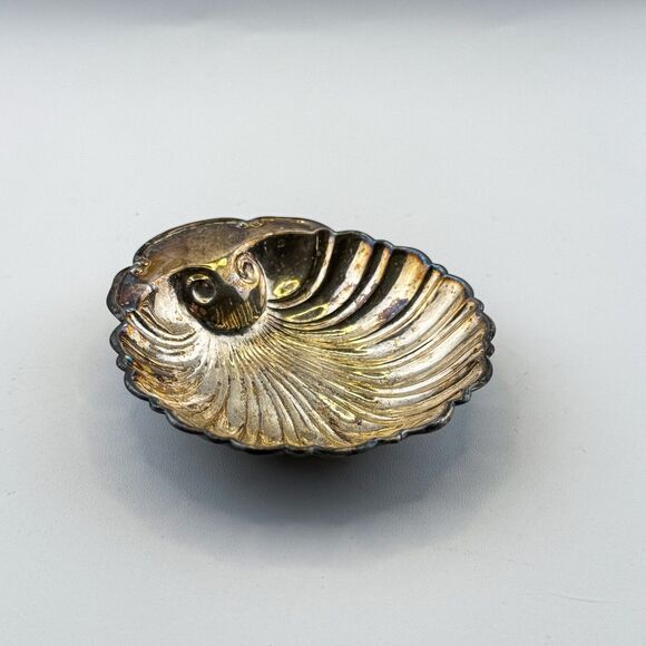 Vintage Silver Plated Shell Trinket Dish | 3" Seashell Coastal Decor - Picture 2 of 9
